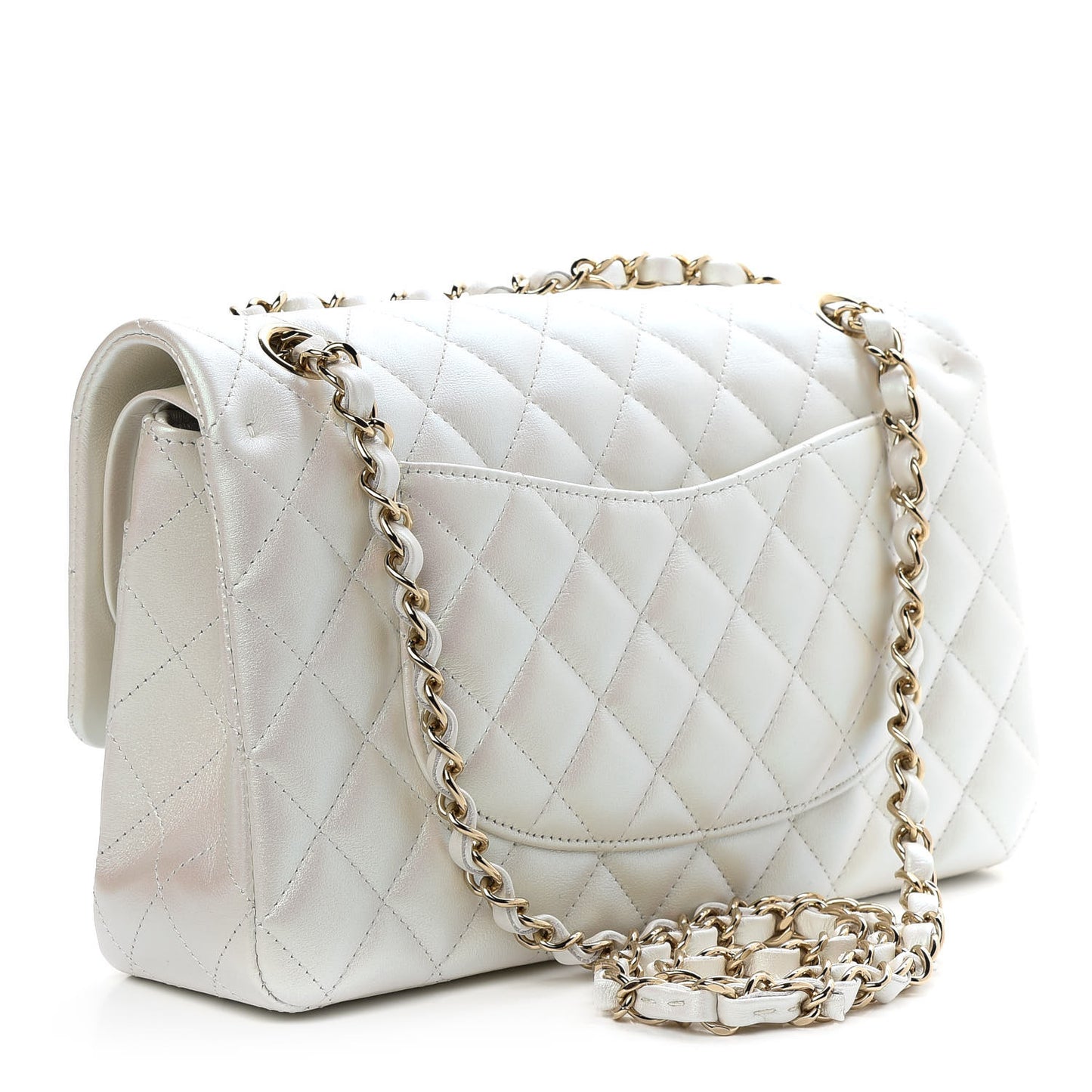 Iridescent Calfskin Quilted Medium Double Flap White