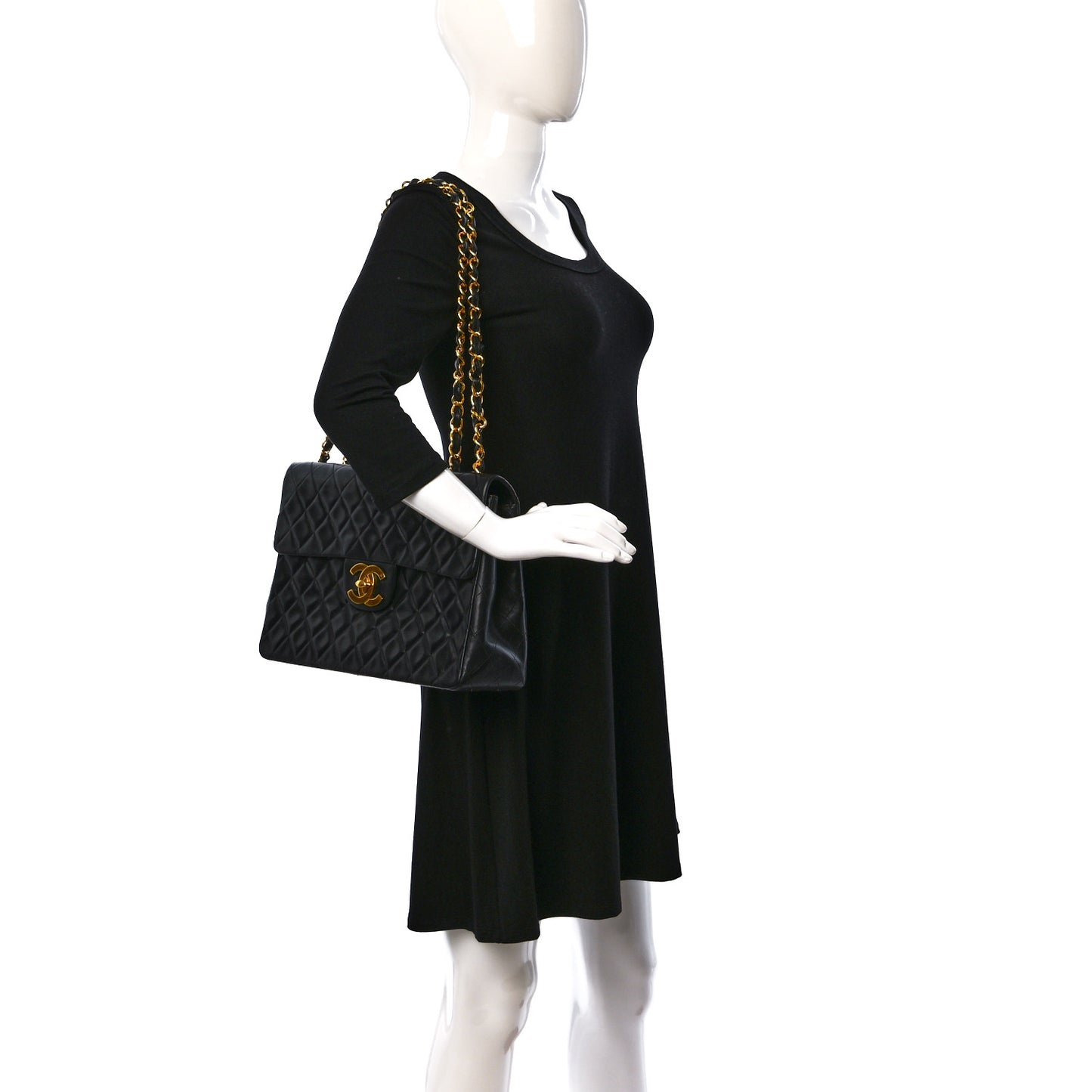 Lambskin Quilted XL Jumbo Single Flap Black