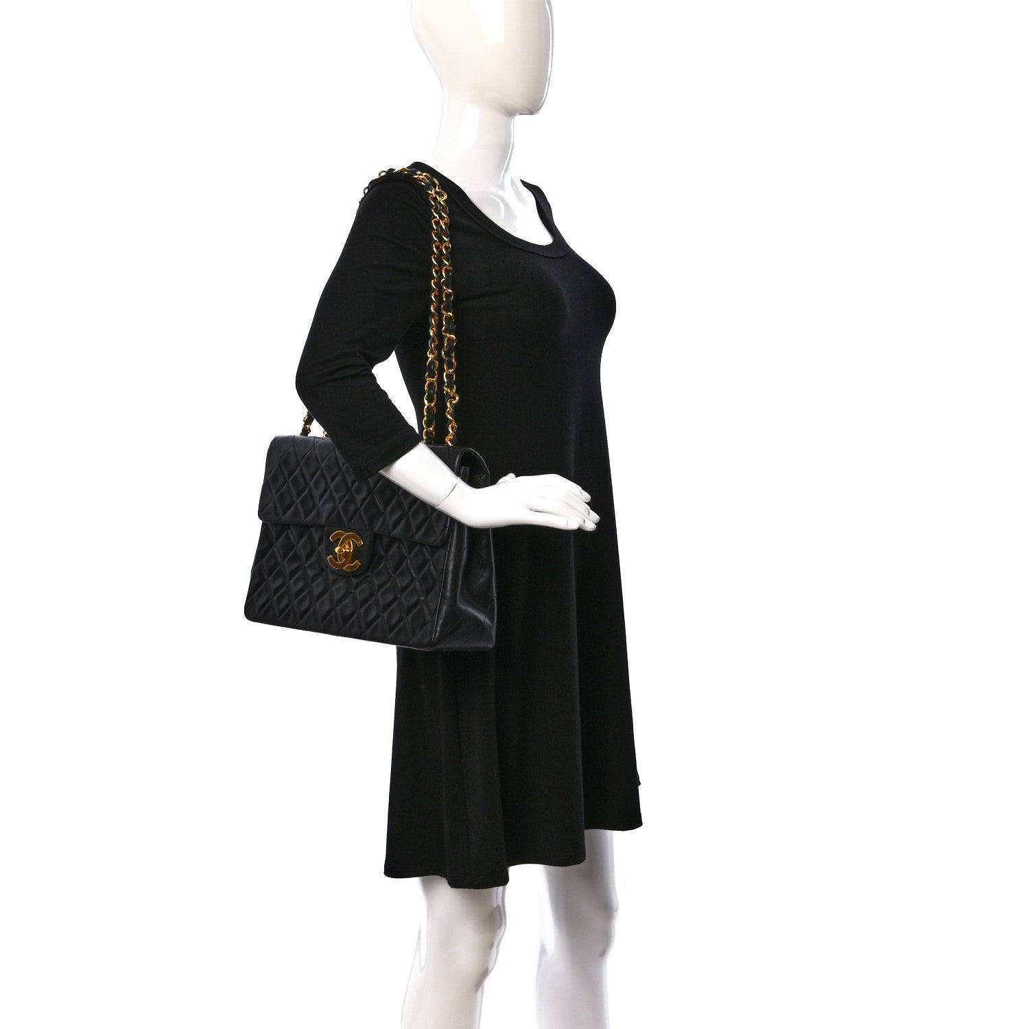 Chanel Lambskin Quilted XL Jumbo Single Flap Black 2 of 9
