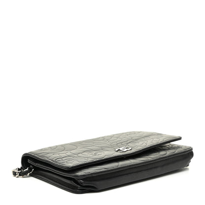 Chanel Lambskin Camellia Embossed Wallet on Chain WOC Black 4 of 17