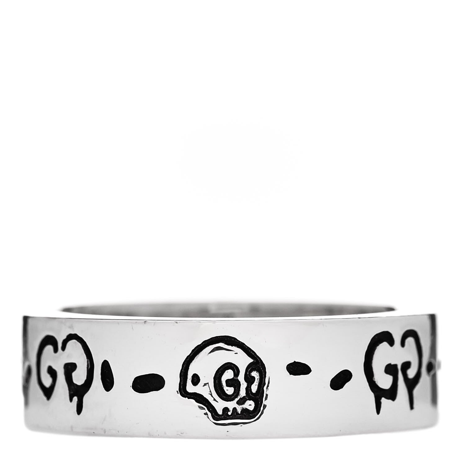 Gucci Sterling Silver Narrow GucciGhost Hamlet Skull Ring 56 7.5 1 of 6