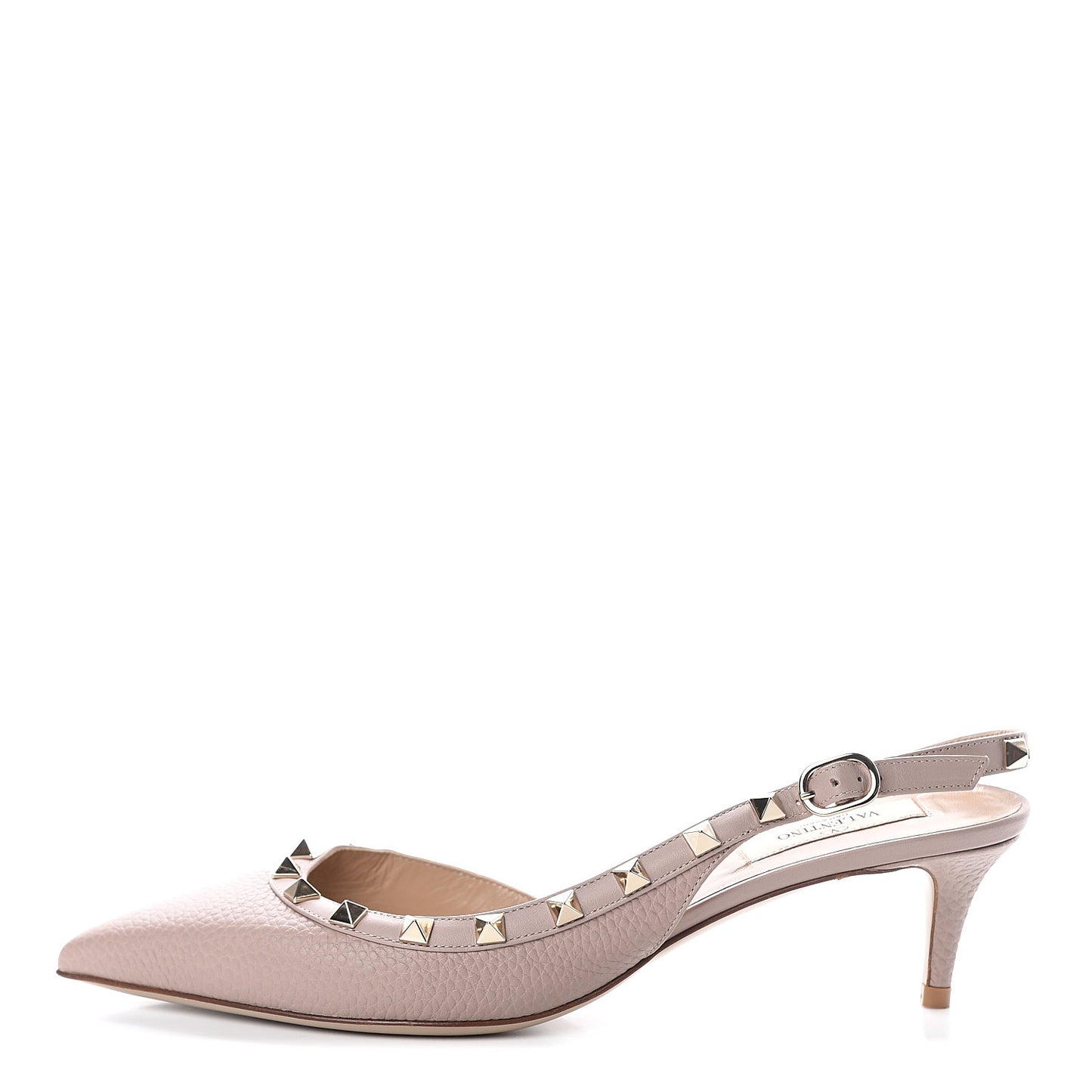 Pebbled Calfskin Rockstud Half D'Orsay Slingback 50mm Pumps 38.5 Poudre
