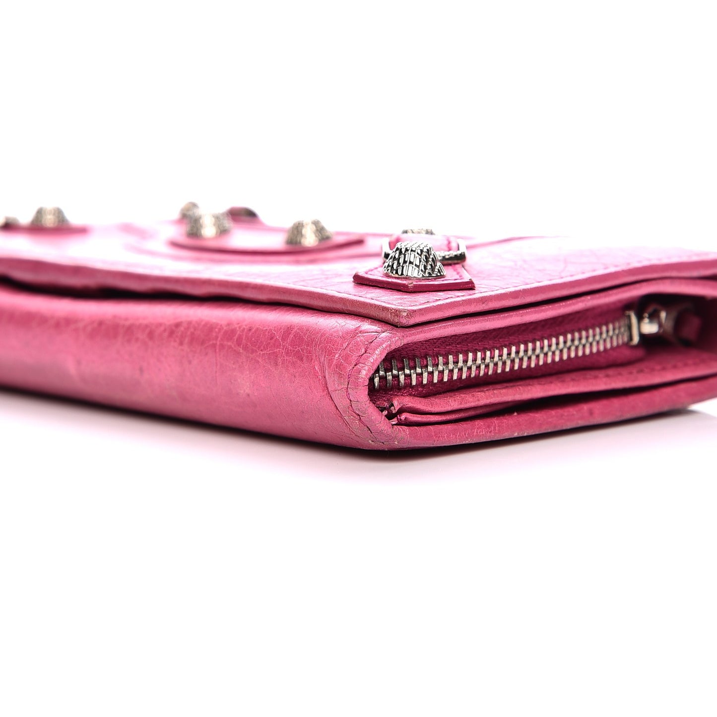 Agneau Giant 12 Silver Hardware Money Wallet Cyclamen