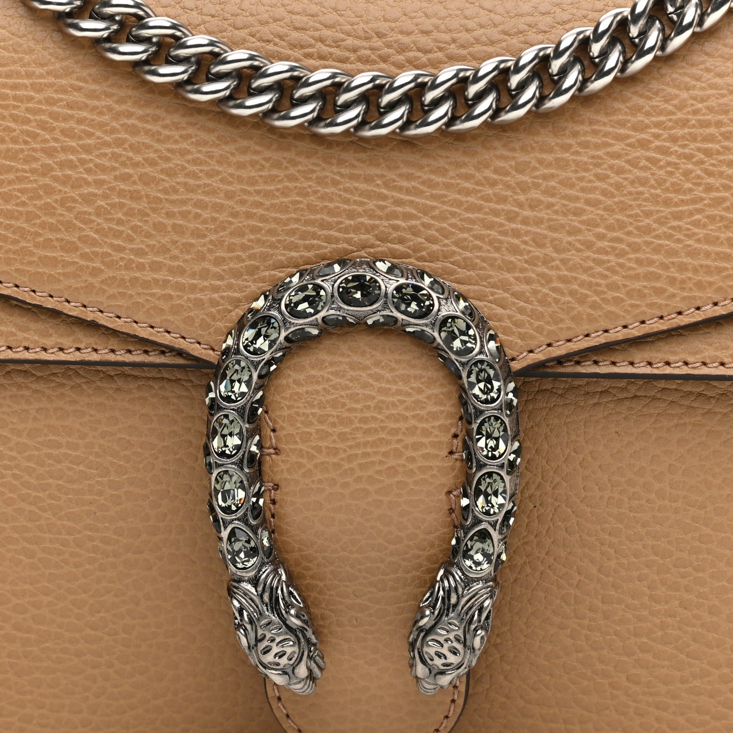 Dollar Calfskin Crystal Small Dionysus Shoulder Bag Natural Tan Black Diamond