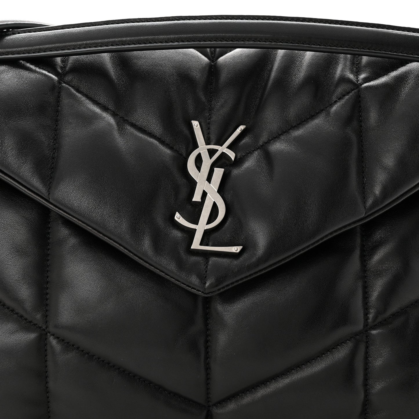 Lambskin Quilted Medium Loulou Puffer Monogram Chain Satchel Black