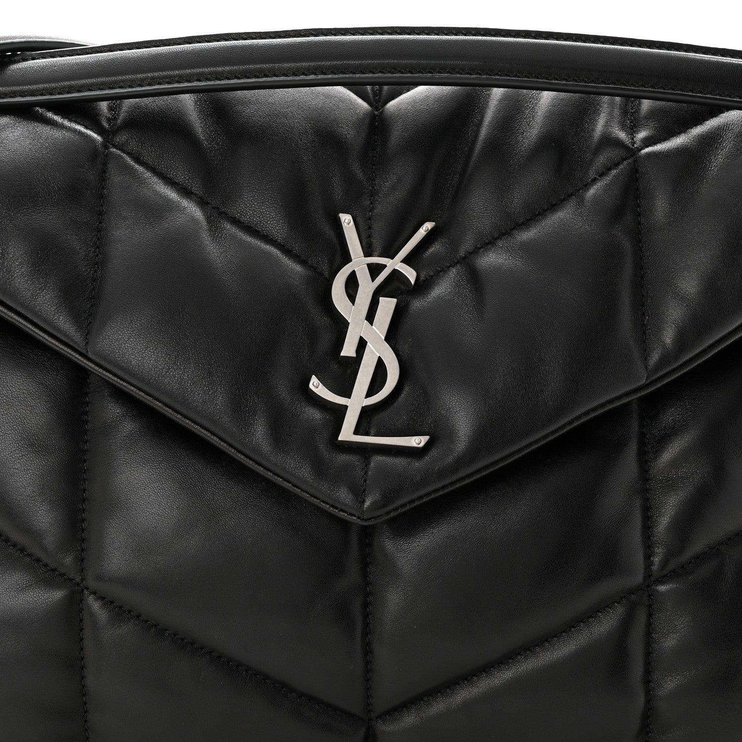 Saint Laurent Lambskin Quilted Medium Loulou Puffer Monogram Chain Satchel Black 8 of 10