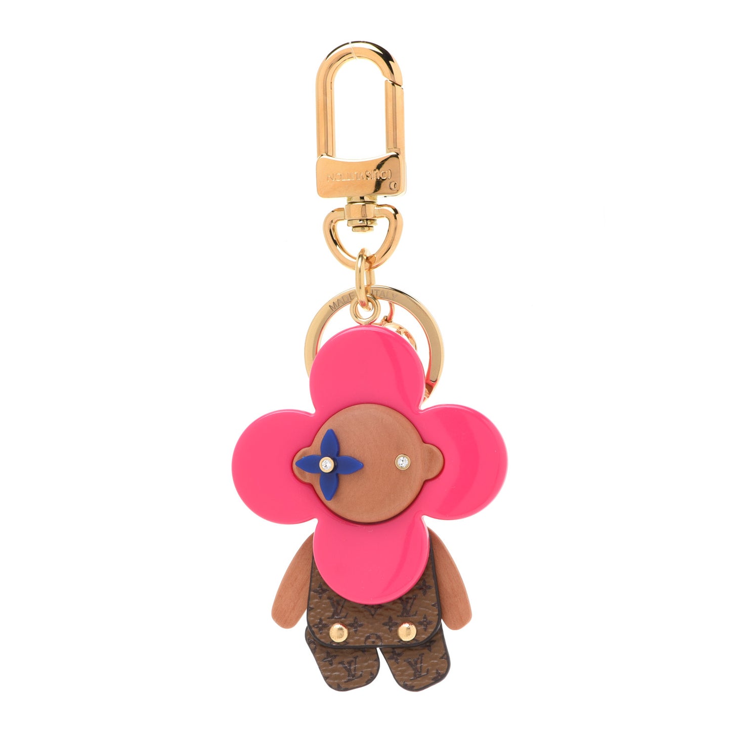 Wood Monogram Vivienne Puppet Bag Charm Key Holder Pink