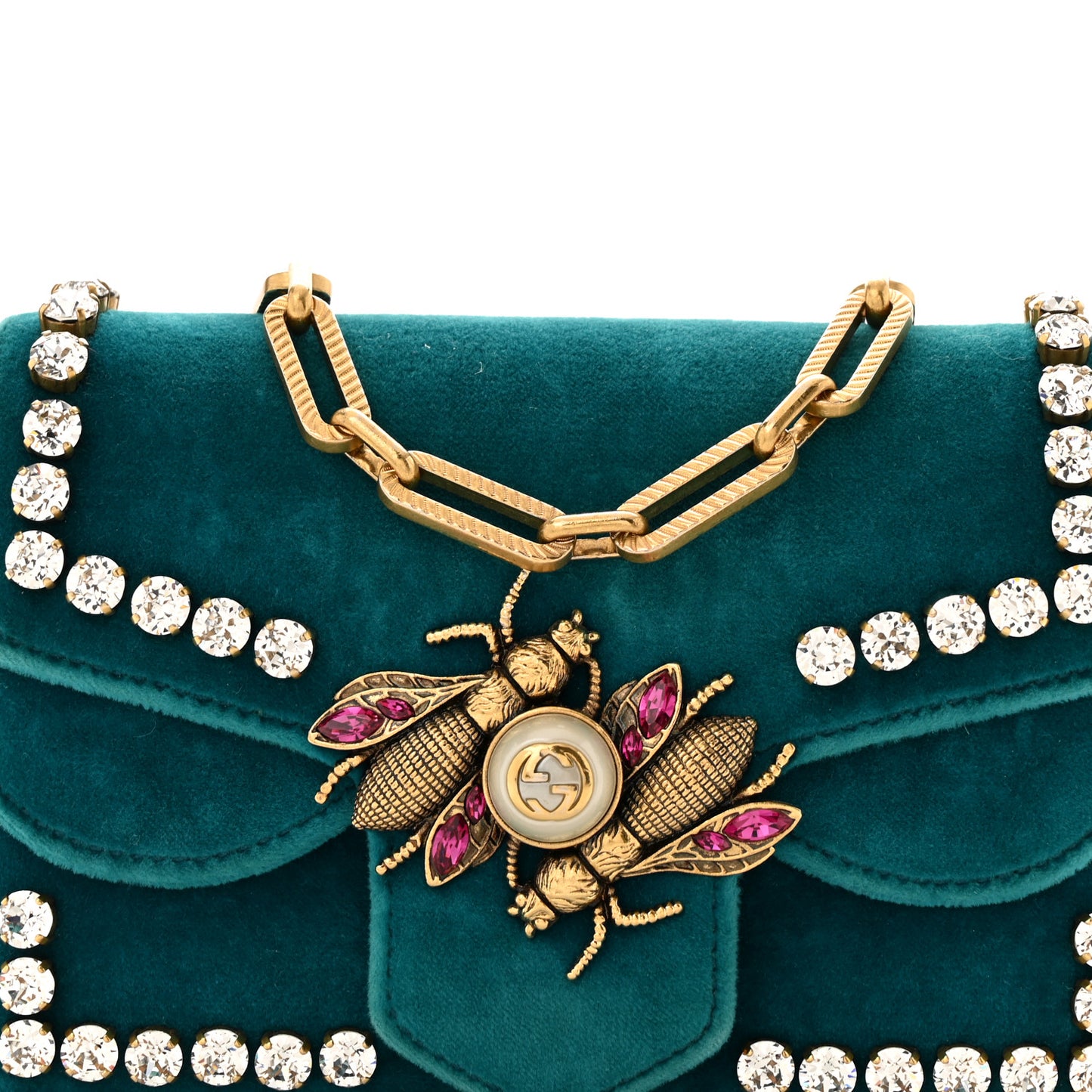 Velvet Crystal Mini Bee Broadway Shoulder Bag Pavone Cyan
