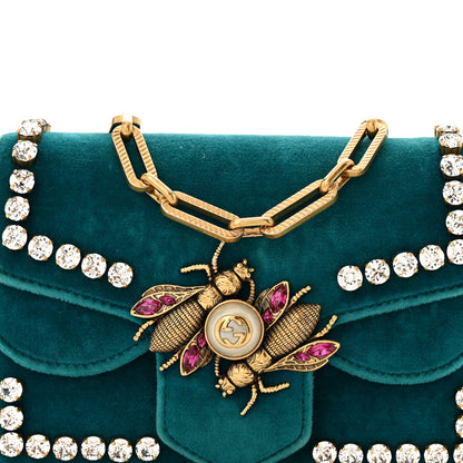Gucci Velvet Crystal Mini Bee Broadway Shoulder Bag Pavone Cyan 8 of 11