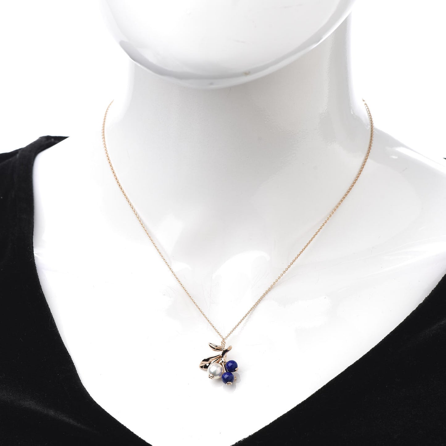18K Rose Gold Pearl Lapis Lazuli Leaf Pendant Necklace Brooch