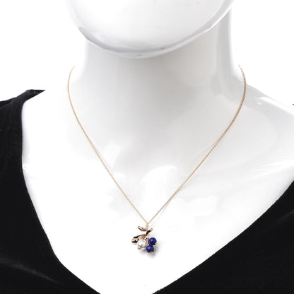 Mikimoto 18K Rose Gold Pearl Lapis Lazuli Leaf Pendant Necklace Brooch 2 of 6