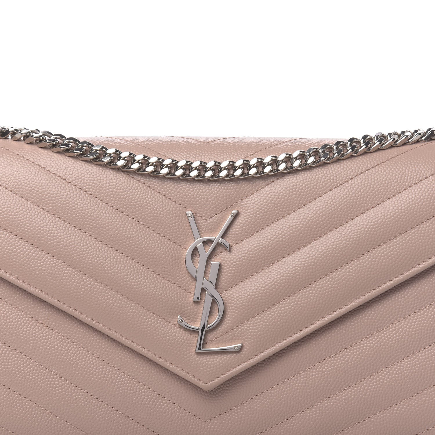 Saint Laurent Grain De Poudre Matelasse Chevron Monogram Chain Wallet Pale Pink 9 of 10