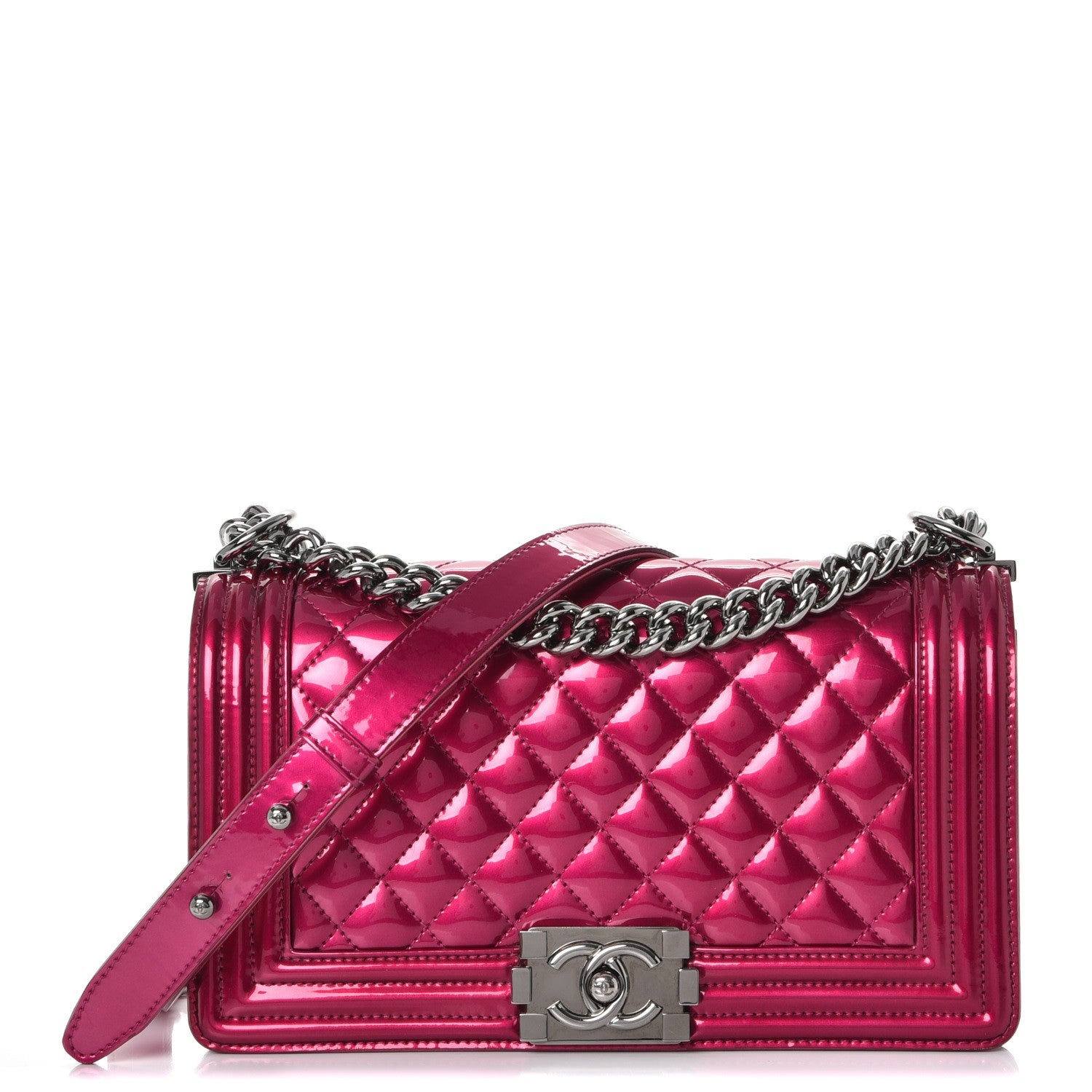 Chanel Metallic Patent Calfskin Quilted Medium Boy Flap Pink 1 of 14
