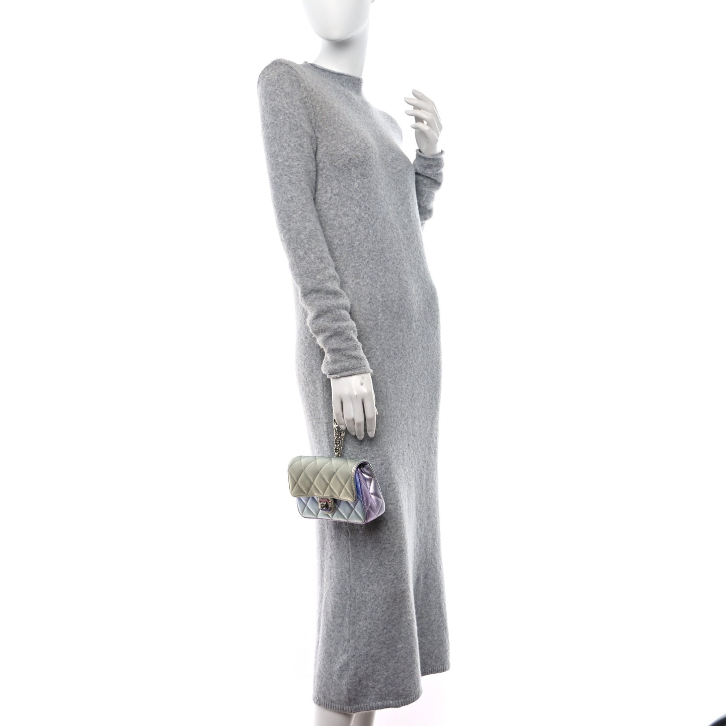 Gradient Metallic Calfskin Quilted Clutch Silver Blue Yellow Purple