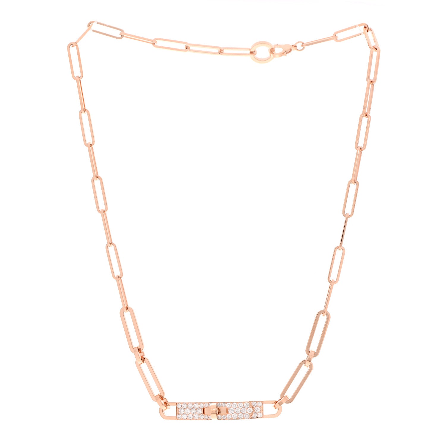 Hermes 18K Rose Gold Diamond Pave Kelly Chaine Choker Necklace 3 of 8