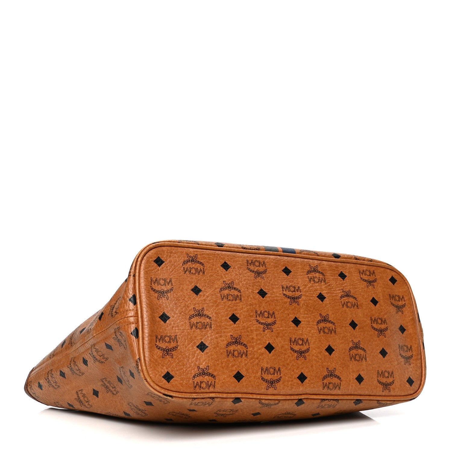 MCM Visetos Dog Bone Striped Shopper Tote Cognac 3 of 7