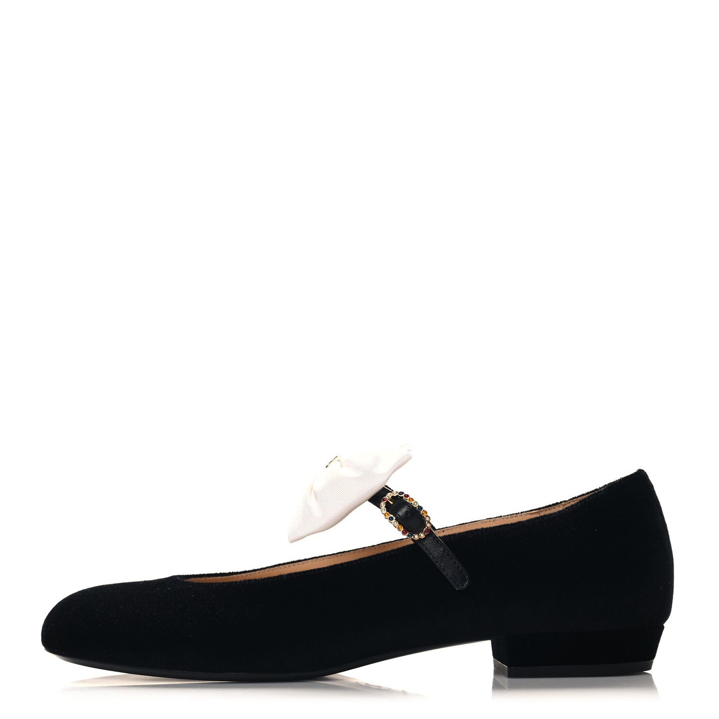 Velvet Grosgrain Bow Mary Jane Flats 40 Black White