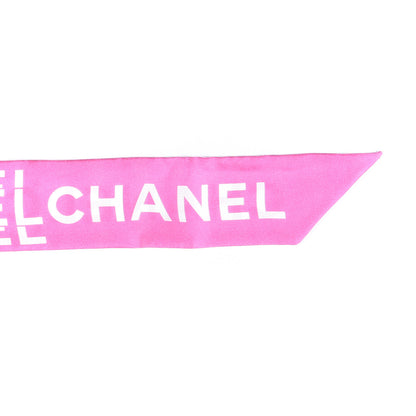 Chanel Silk Logo Slim Bandeau Scarf Fuchsia White 4 of 4
