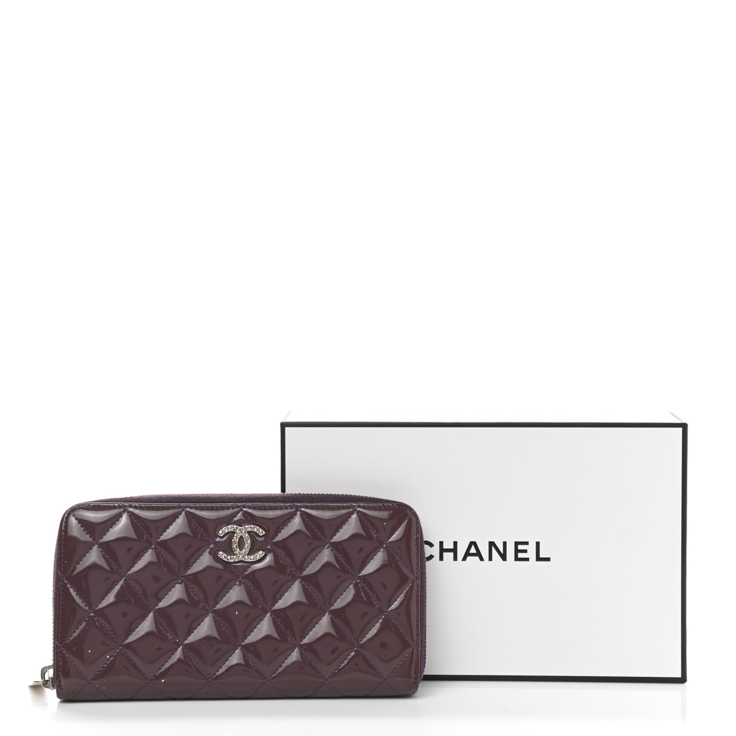 Patent Quilted Brilliant Zip Around Wallet Purple