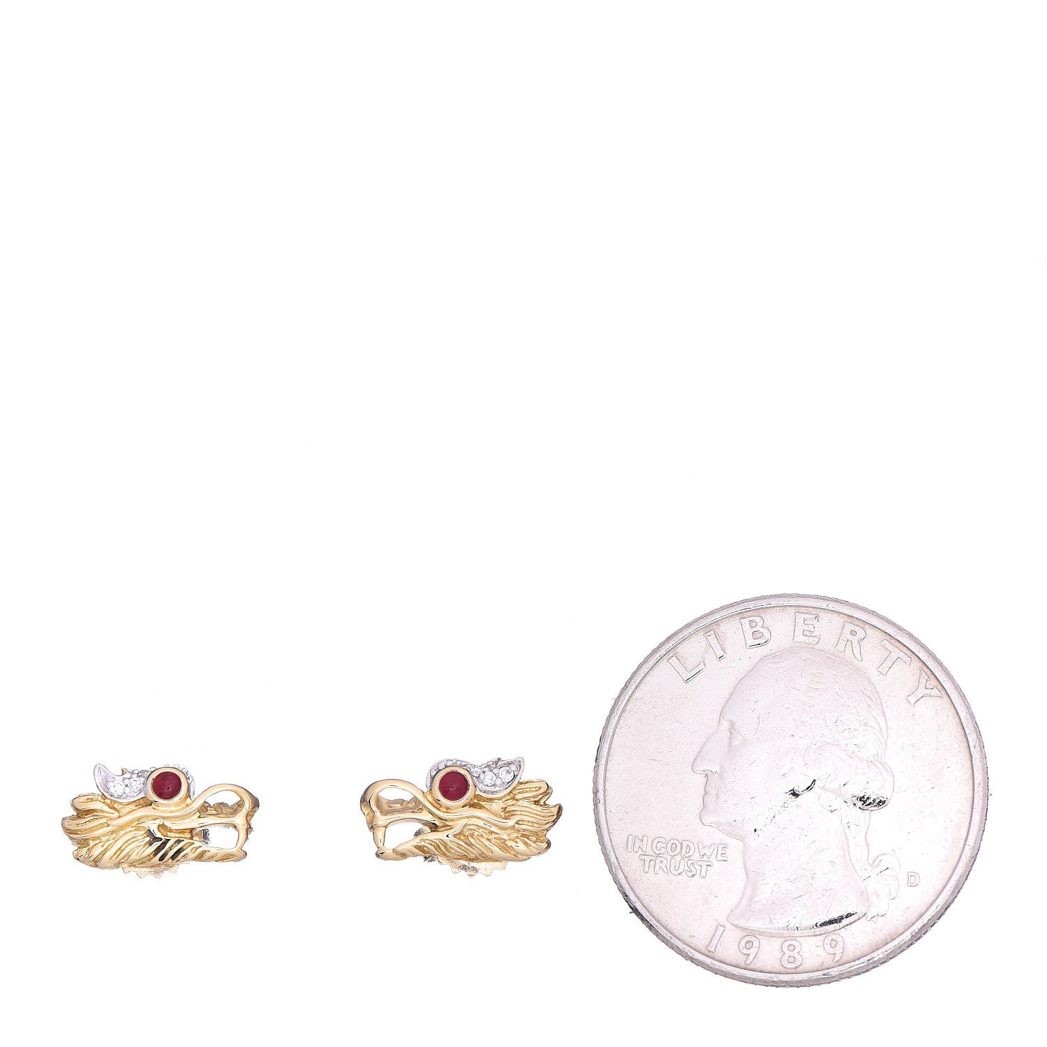 John Hardy 18K Yellow Gold Diamond Ruby Legends Naga Earrings 2 of 4