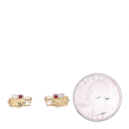 John Hardy 18K Yellow Gold Diamond Ruby Legends Naga Earrings 2 of 4