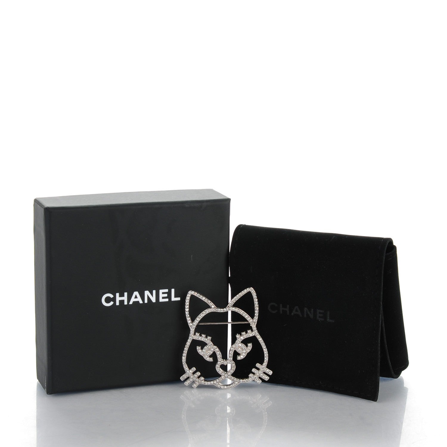 Chanel Strass Crystal Emoji Choupette Cat Brooch Silver 5 of 5