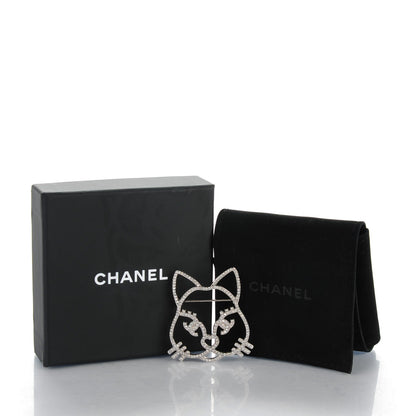 Chanel Strass Crystal Emoji Choupette Cat Brooch Silver 5 of 5