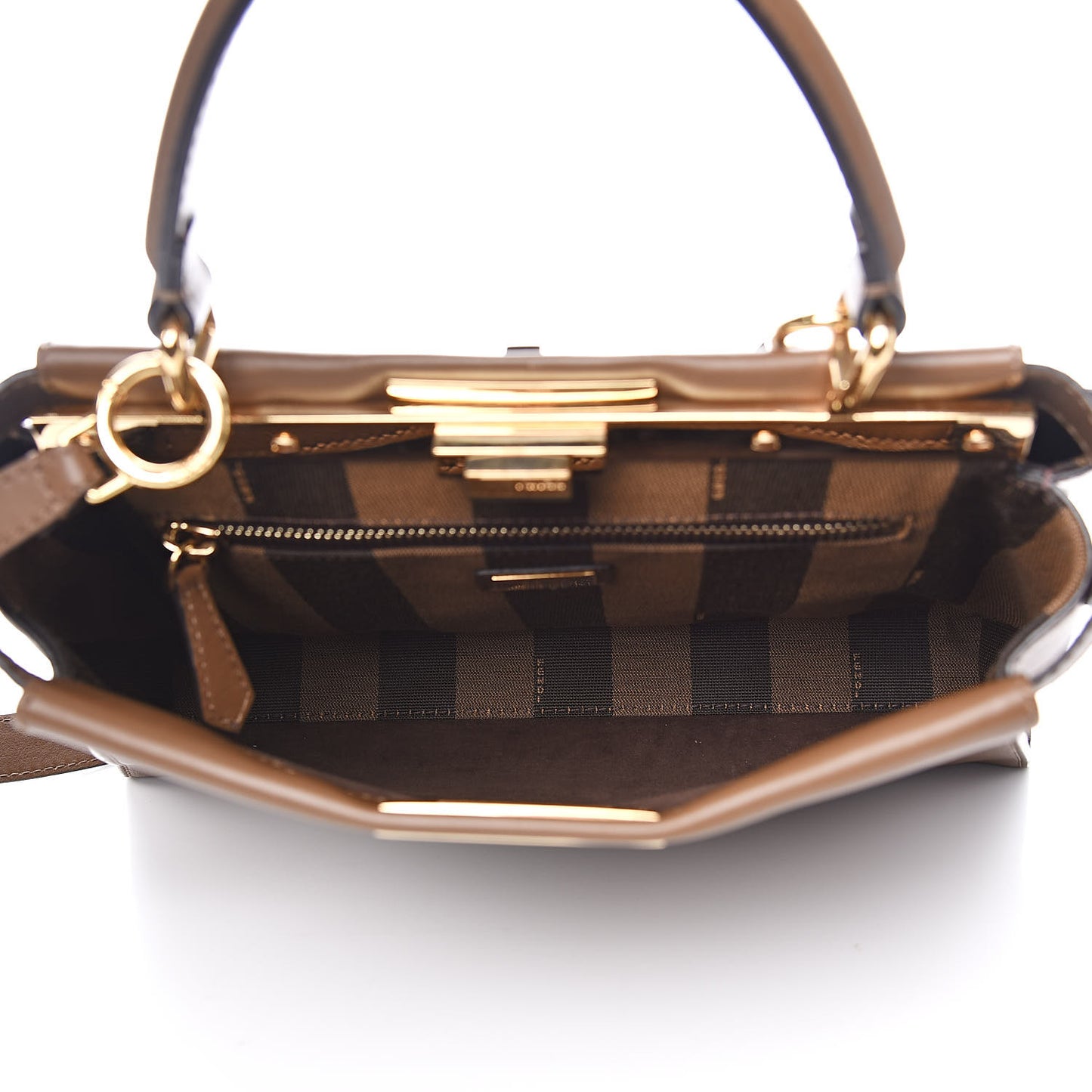 Vitello Seta Fabric Jacquard Pequin Medium Peekaboo Iconic Satchel Foresta Tobacco