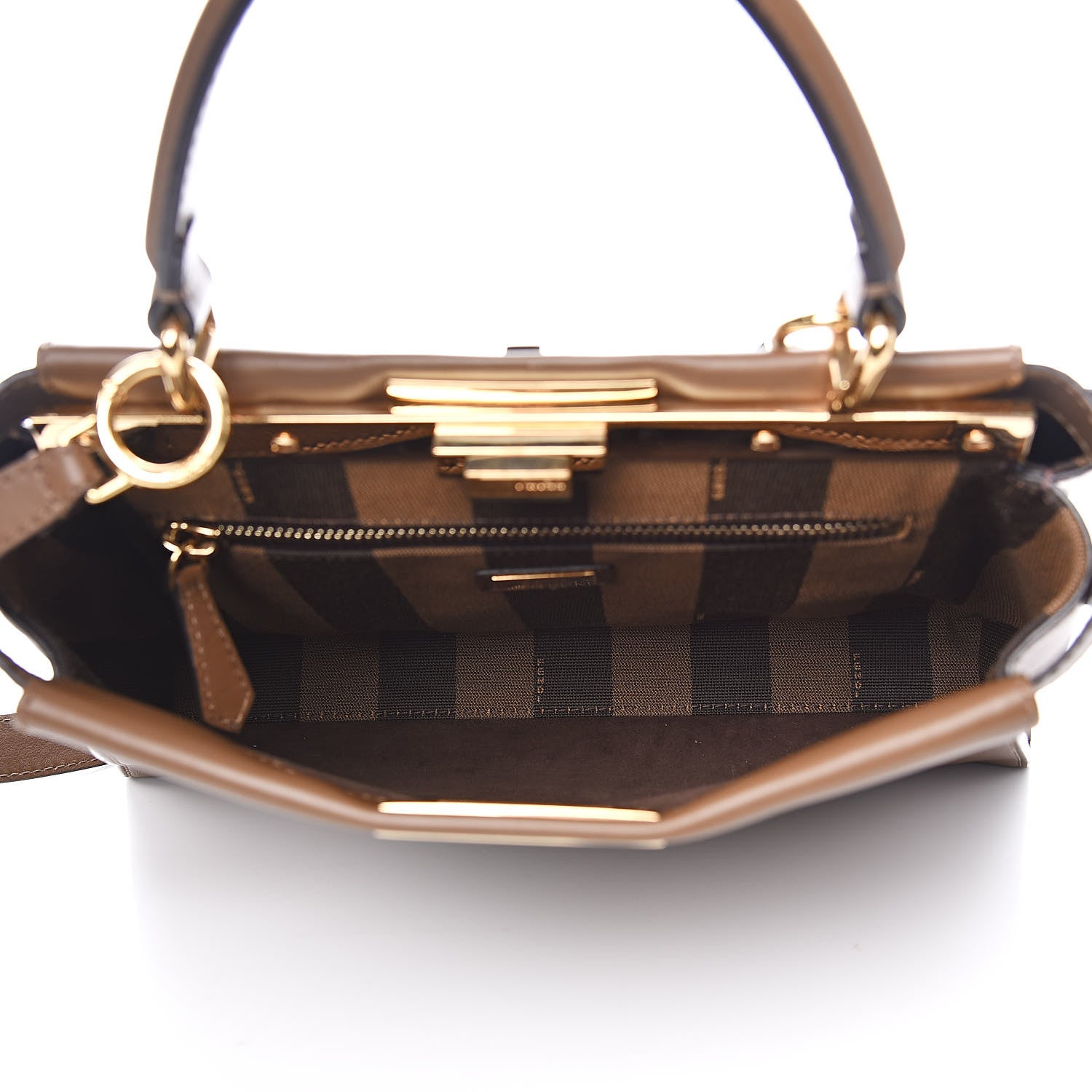 Fendi Vitello Seta Fabric Jacquard Pequin Medium Peekaboo Iconic Satchel Foresta Tobacco 5 of 11