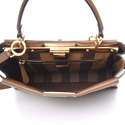Fendi Vitello Seta Fabric Jacquard Pequin Medium Peekaboo Iconic Satchel Foresta Tobacco 5 of 11
