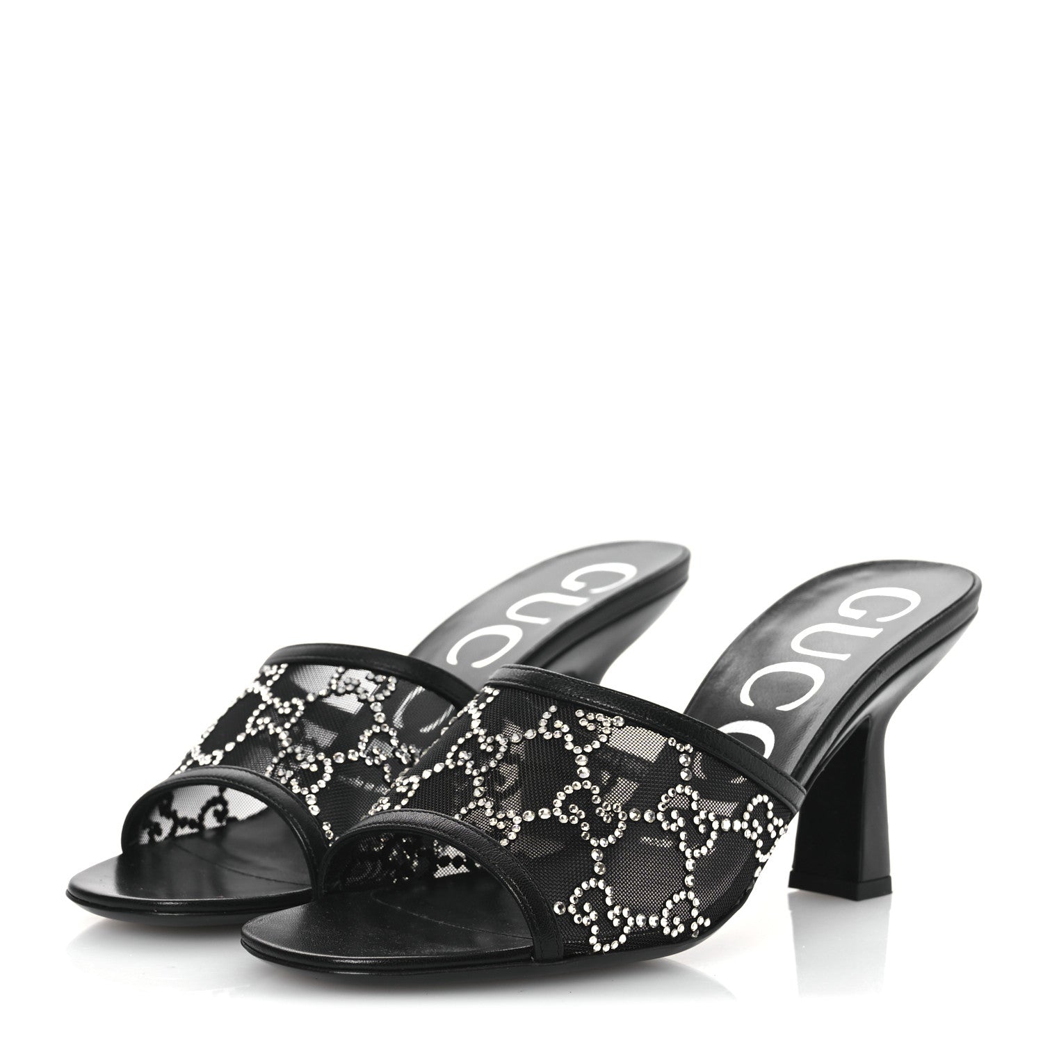 Gucci Tela Retino Kid Scamosciato Crystal GG Monogram Square Demi Mule Sandals 36 Black 4 of 12