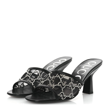 Gucci Tela Retino Kid Scamosciato Crystal GG Monogram Square Demi Mule Sandals 36 Black 4 of 12