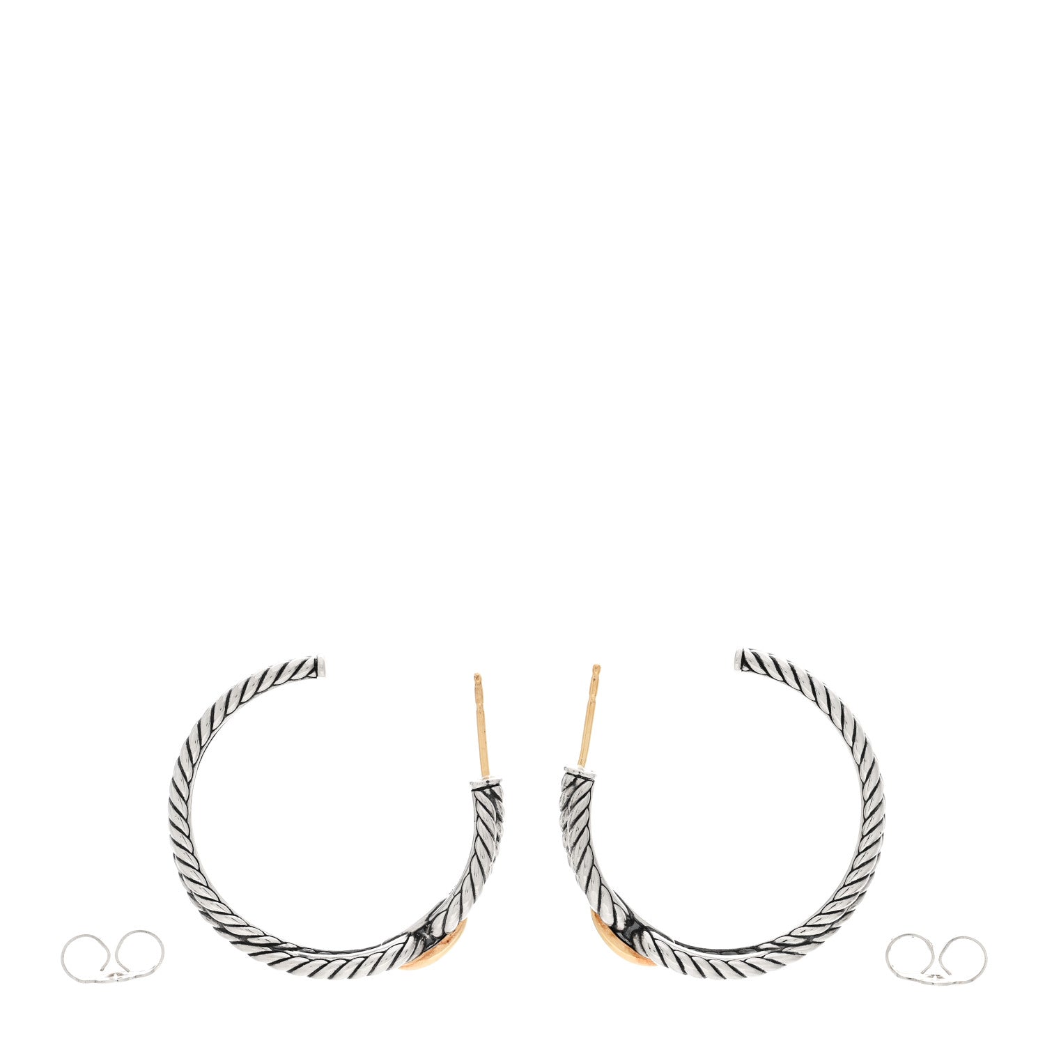 David Yurman Sterling Silver 18K Yellow Gold Cable Loop Hoop Earrings 3 of 4