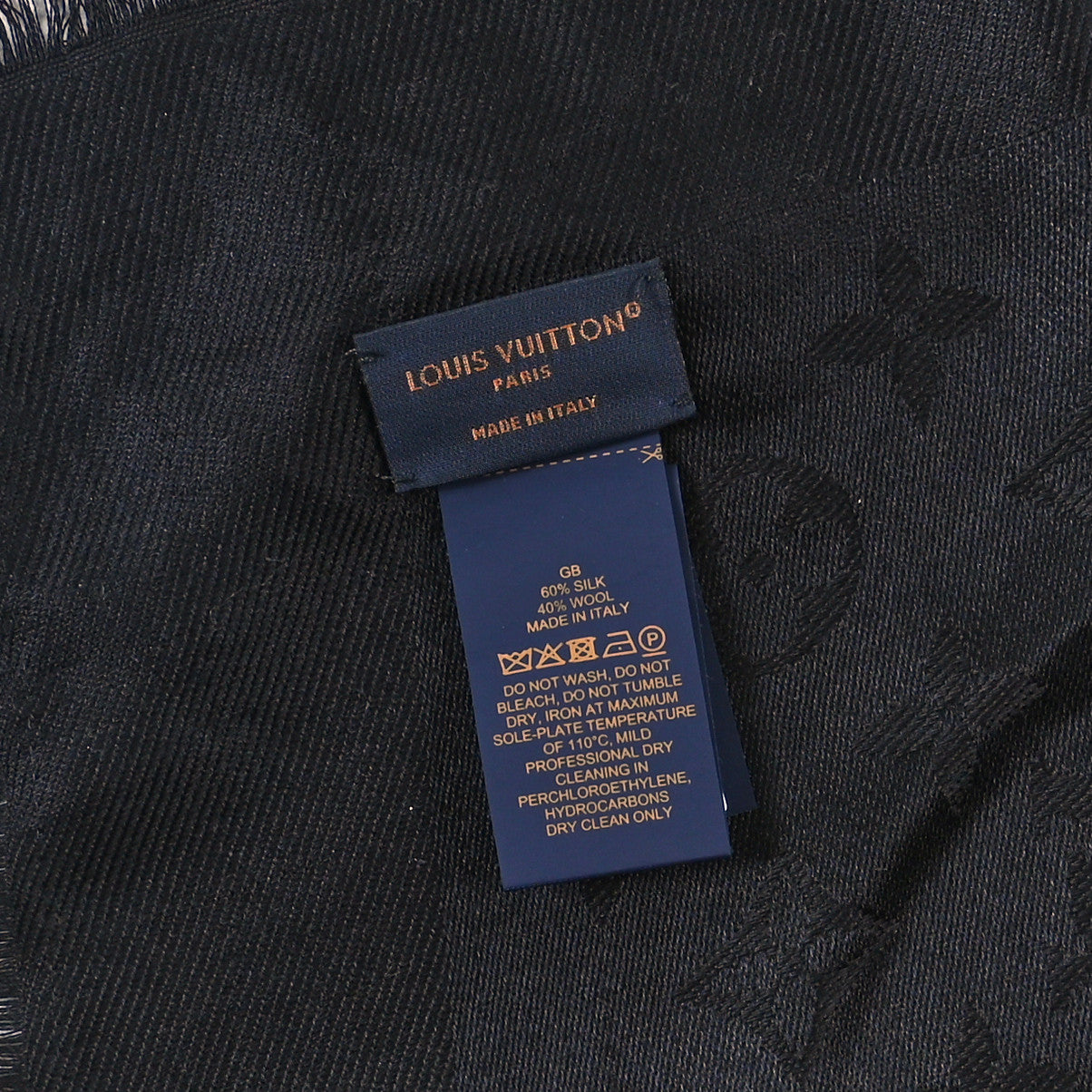Silk Wool Monogram Shawl Black