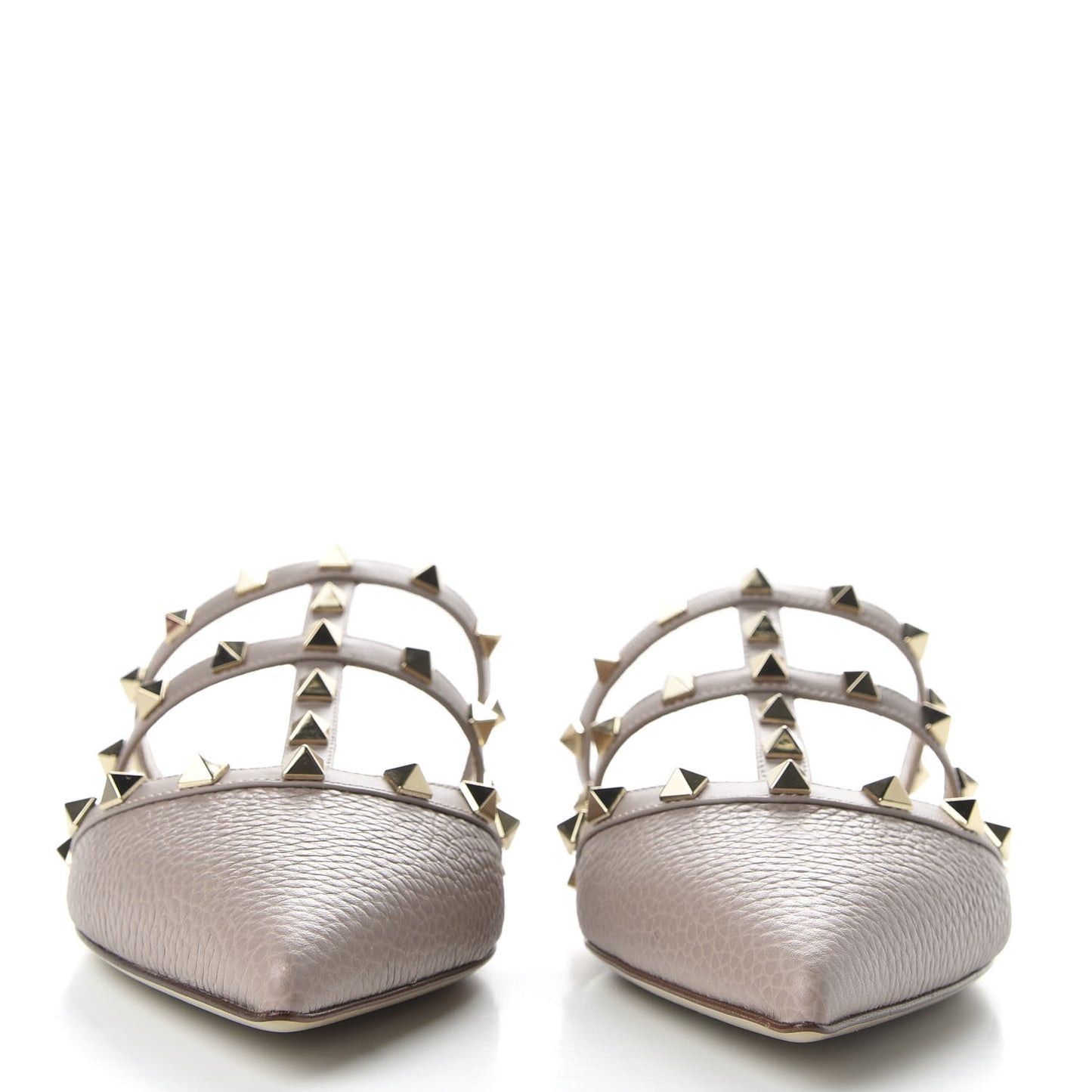 Pebbled Calfskin Rockstud Flat Cage Mules 39 Poudre