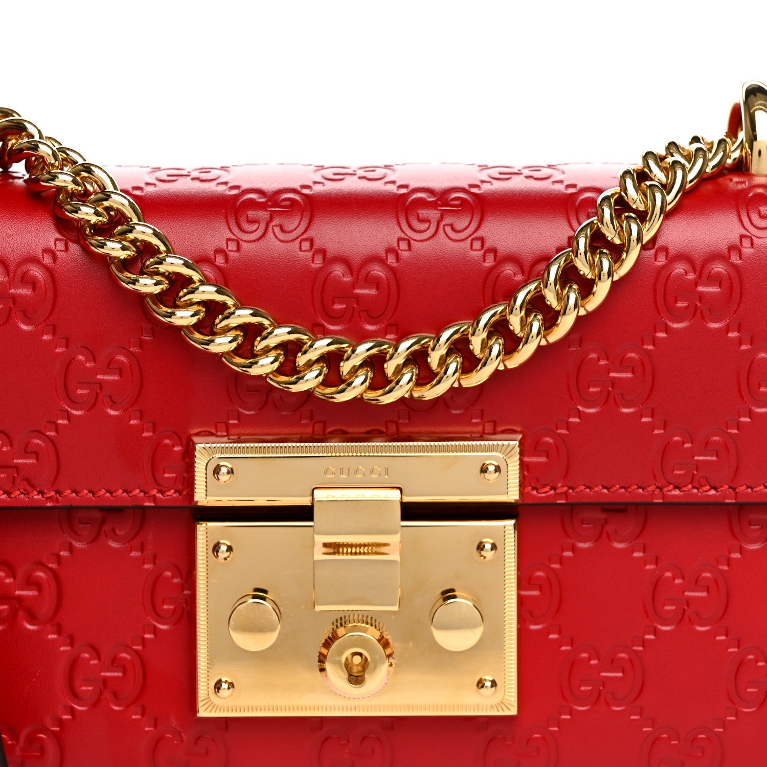 Gucci Guccissima Small Padlock Shoulder Bag Hibiscus Red 9 of 11