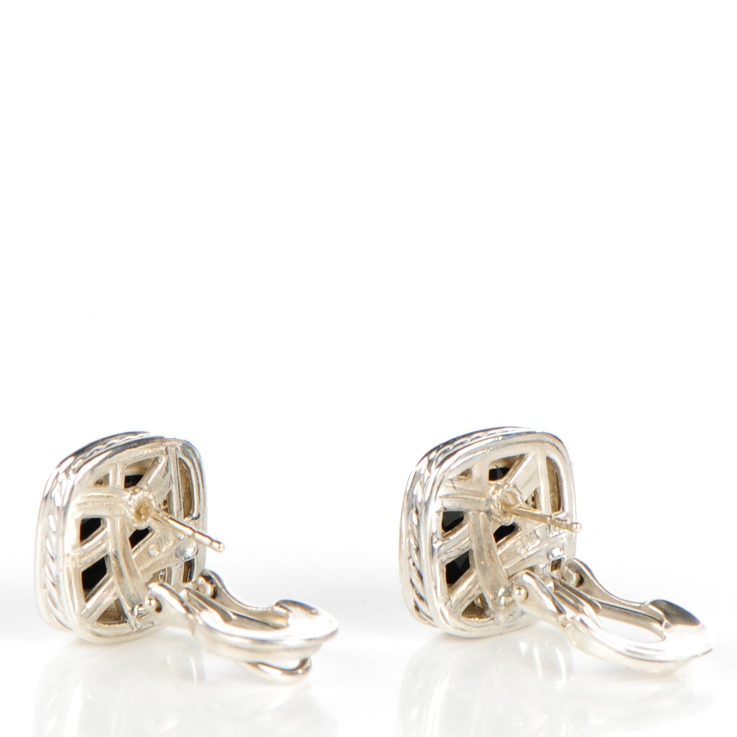 David Yurman Sterling Silver Pave Diamond Black Onyx 11mm Albion Earrings 3 of 4