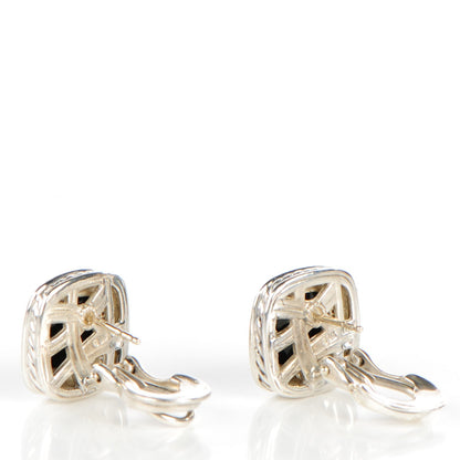David Yurman Sterling Silver Pave Diamond Black Onyx 11mm Albion Earrings 3 of 4