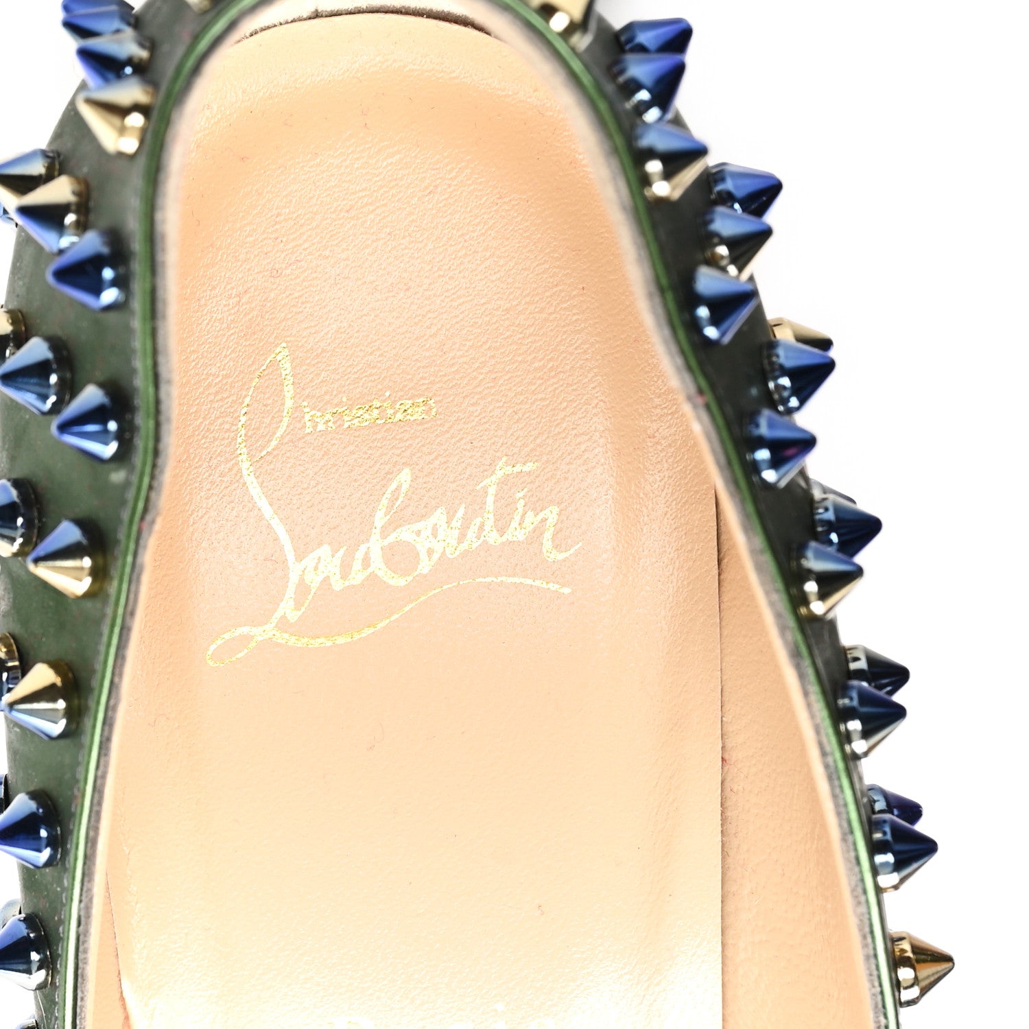 Christian Louboutin Patent Scarabe 100 Follies Spikes Pumps 39 Green Blue 8 of 10