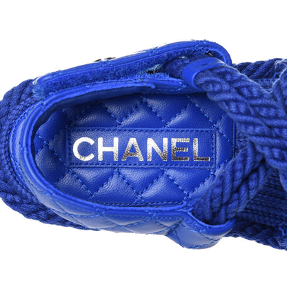 Chanel Cord Lambskin Quilted Logo Sandals 35 Blue 9 of 11
