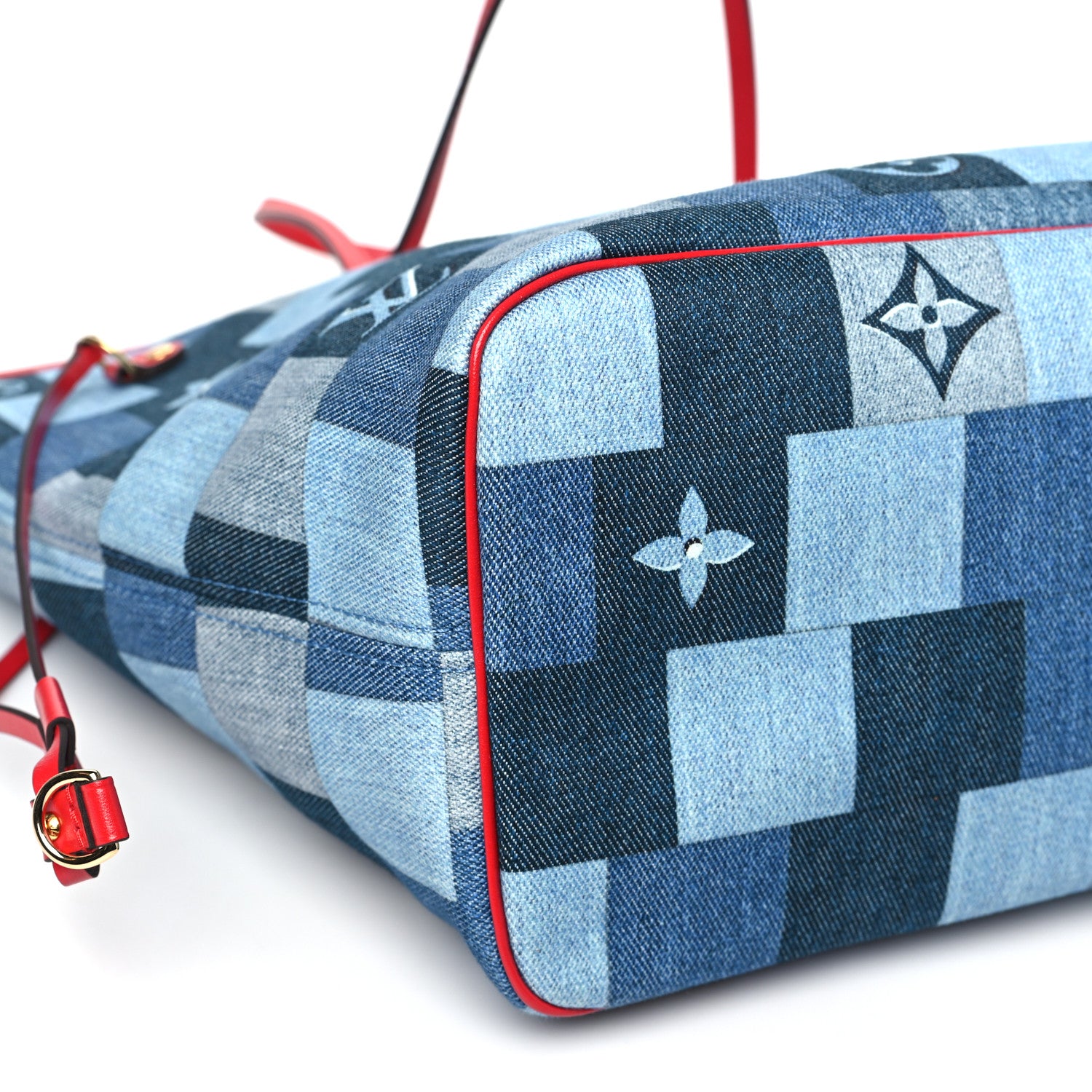 Louis Vuitton Denim Damier Monogram Patchwork Neverfull Blue Rouge 9 of 10