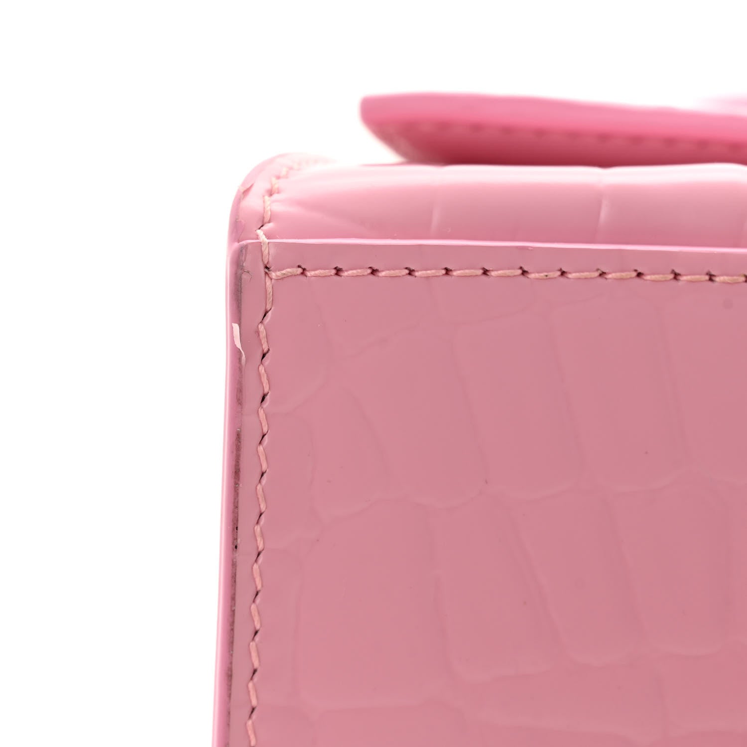 Balenciaga Semi Shiny Calfskin Crocodile Embossed Small Hourglass Top Handle Bag Pink 10 of 10