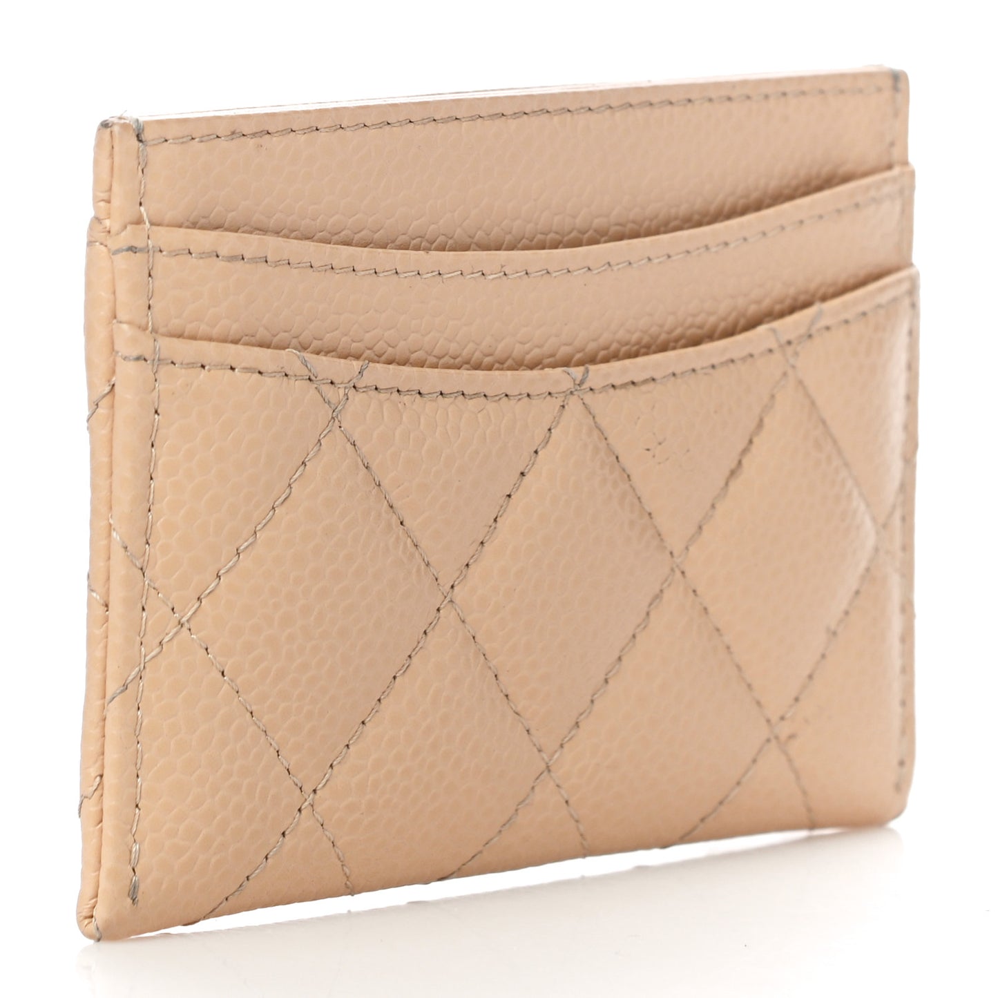 Caviar Quilted Card Holder Beige