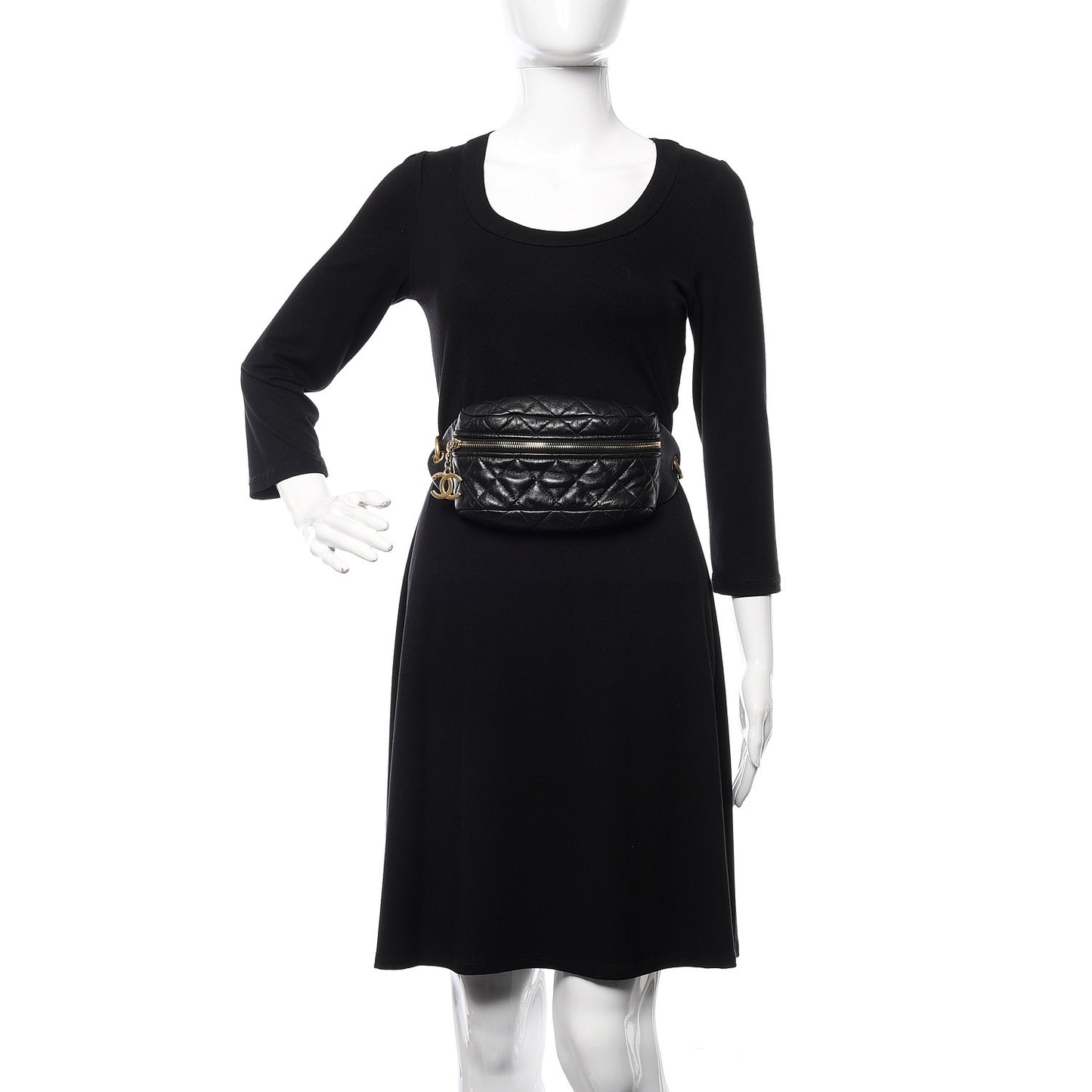 Lambskin Quilted Waist Belt Bag Fanny Pack Black