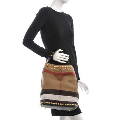 Burberry Canvas Mega Check Studded Medium Ashby Bucket Bag Black 2 of 8