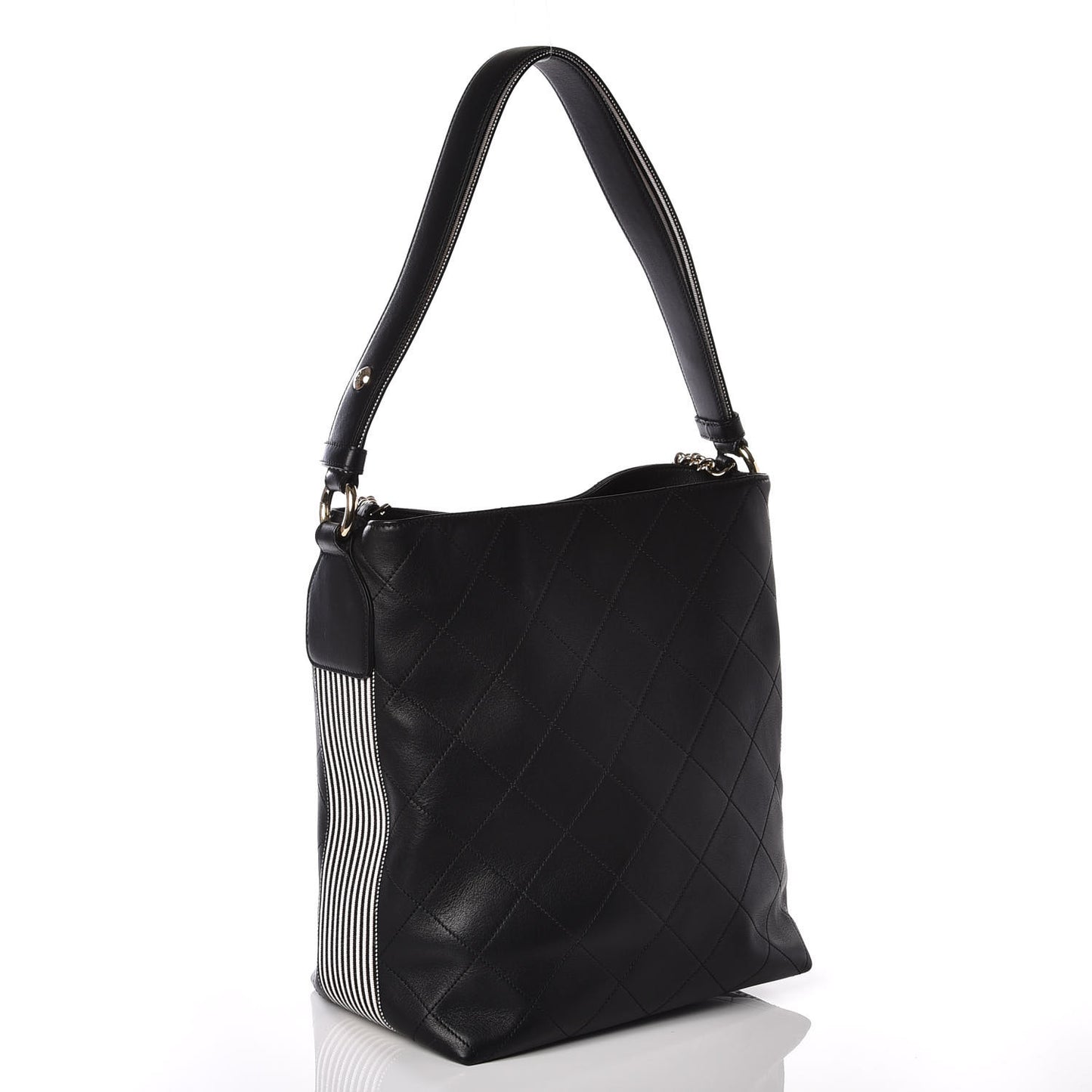 Calfskin Stitched Large Button Up Hobo Black