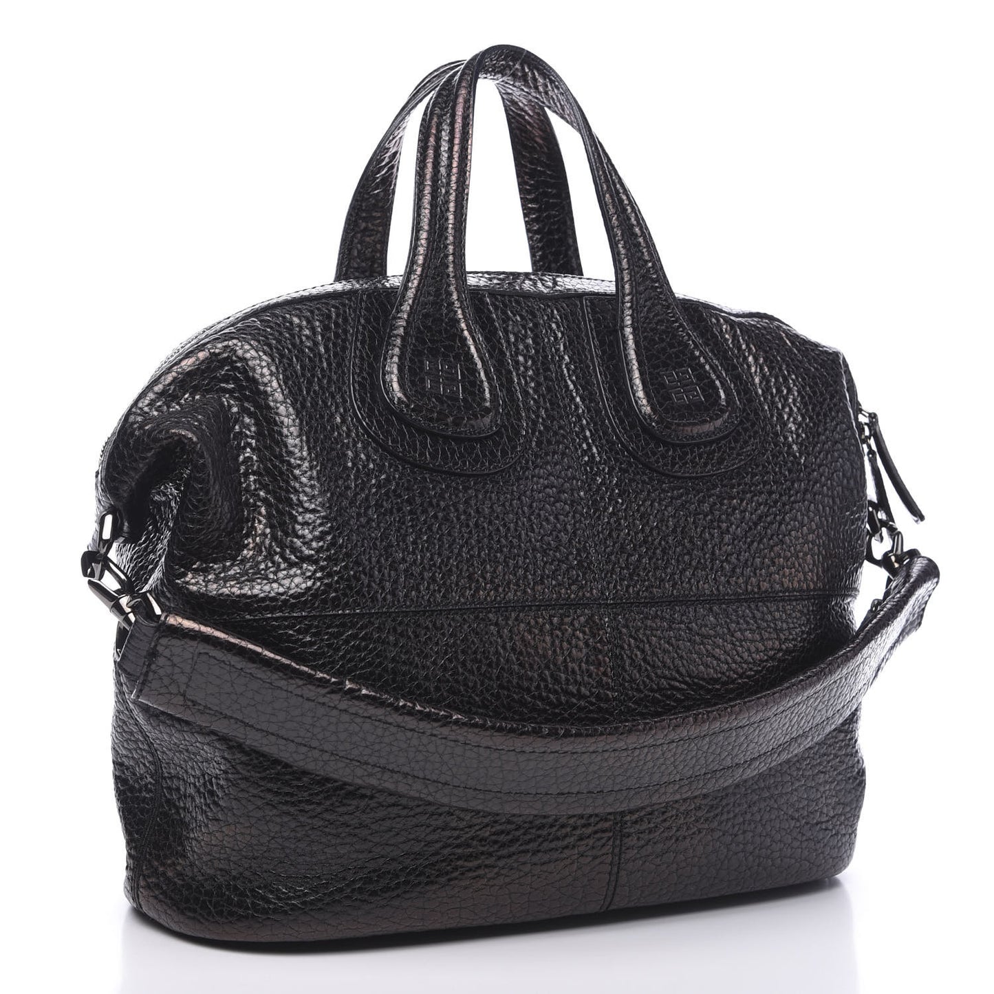 Glazed Pebbled Calfskin Large Nightingale Black