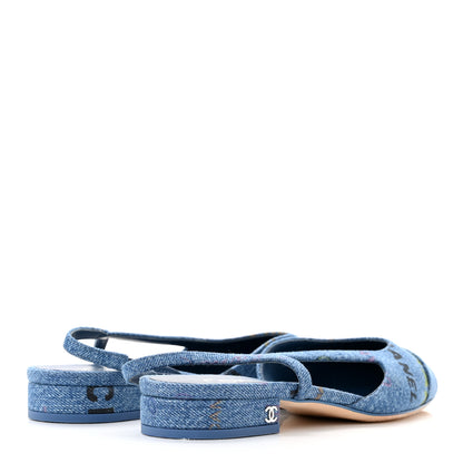 Chanel Denim Cap Toe CC Slingback Flats 37 Light Blue Multicolor 4 of 11