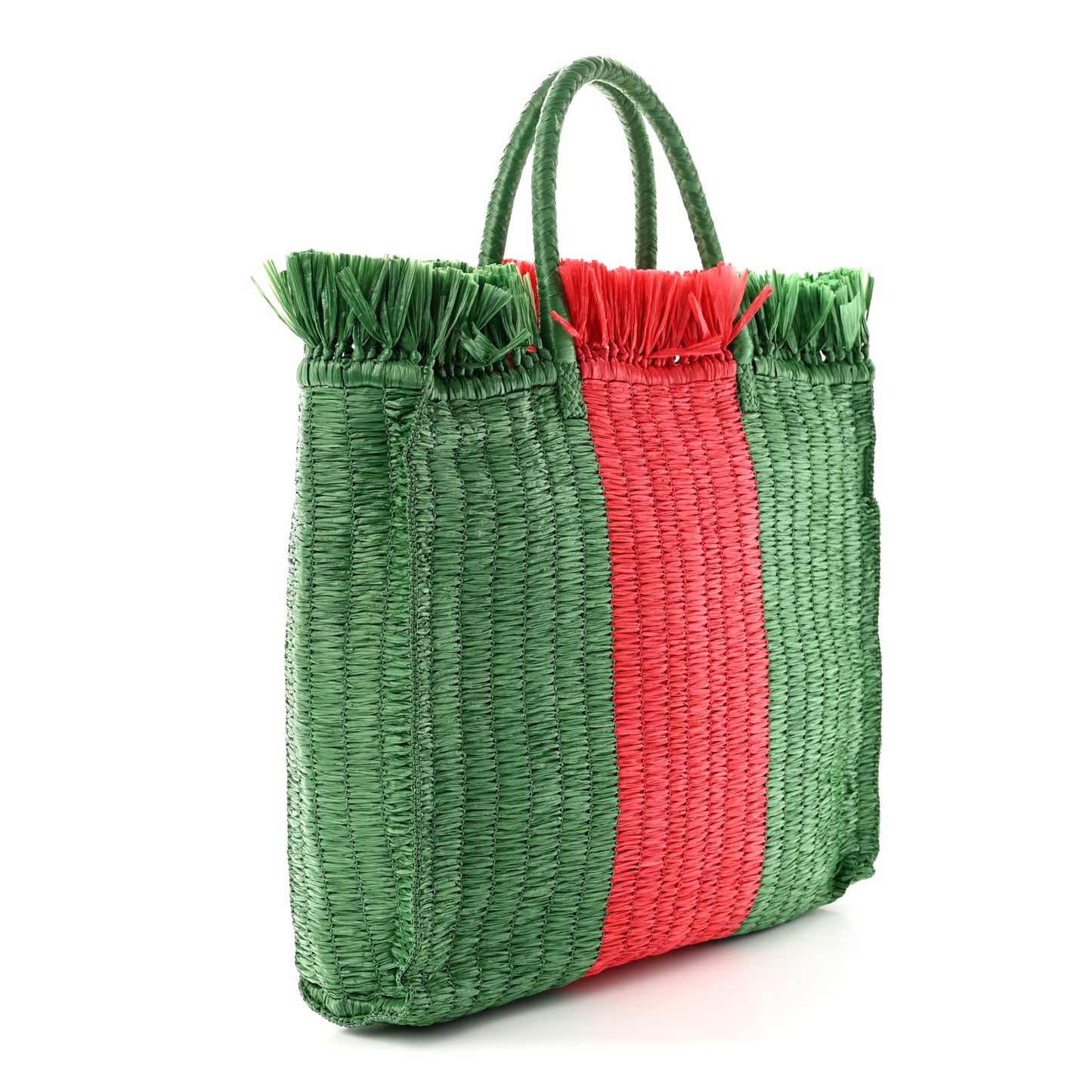 Raffia Linen Web Cestino Tote Bag Red Green
