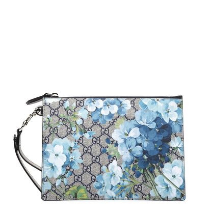 Gucci GG Supreme Monogram Blooms Small Zip Wristlet Pouch Beige Blue Black 1 of 15